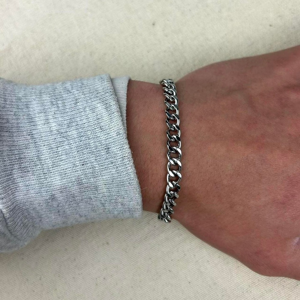 Vintage style stainless steel silver cuban link chain bracelet grunge punk 7mm